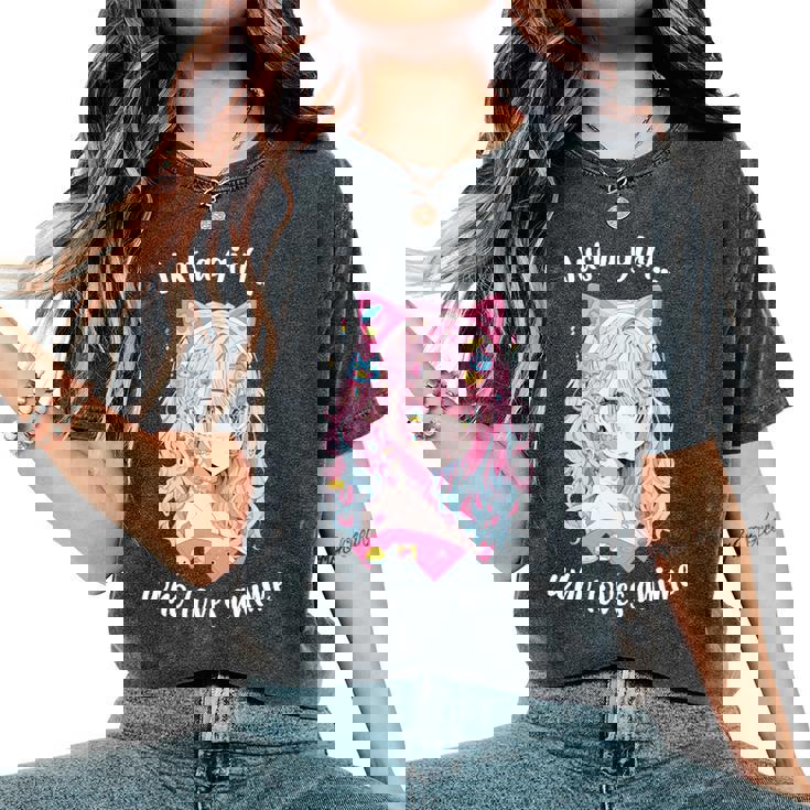 Just A Girl Who Loves アニメ カワイイ漫画 日本語 長袖tシャツ レディースオーバーサイズコンフォートTシャツ