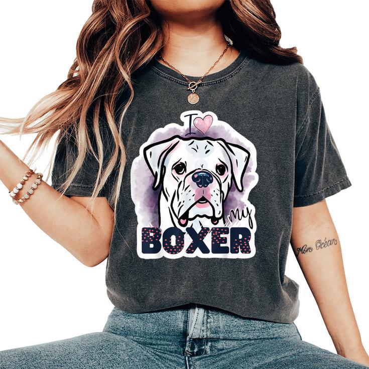 I Love My Boxer Dog Mom Dad Kawaii Dog Doodles ボクサー 犬 レディースオーバーサイズコンフォートTシャツ