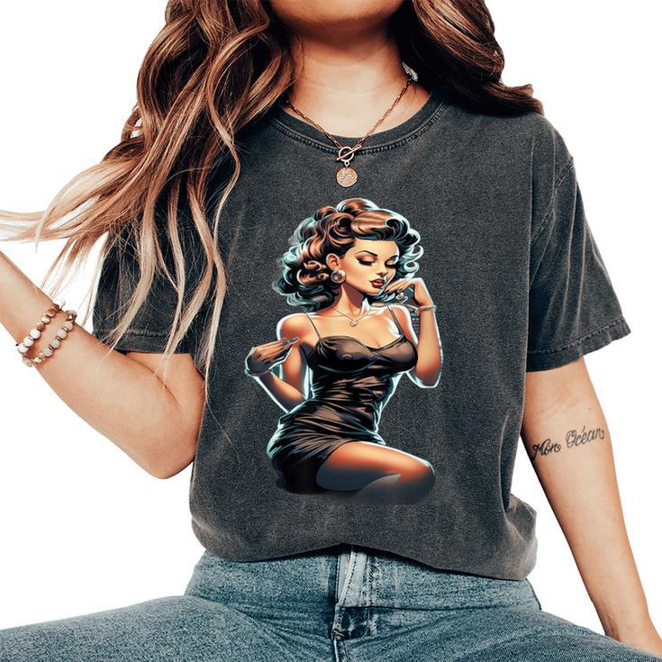 Pinup Girl ジュークボックス レコード音楽プレーヤー ヴィンテージ レディースオーバーサイズコンフォートTシャツ