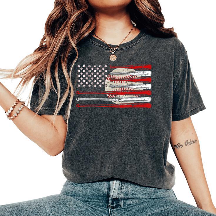 Vintage Baseball American Flag Usa For Dad Mom Women's Oversized Comfort T-Shirt