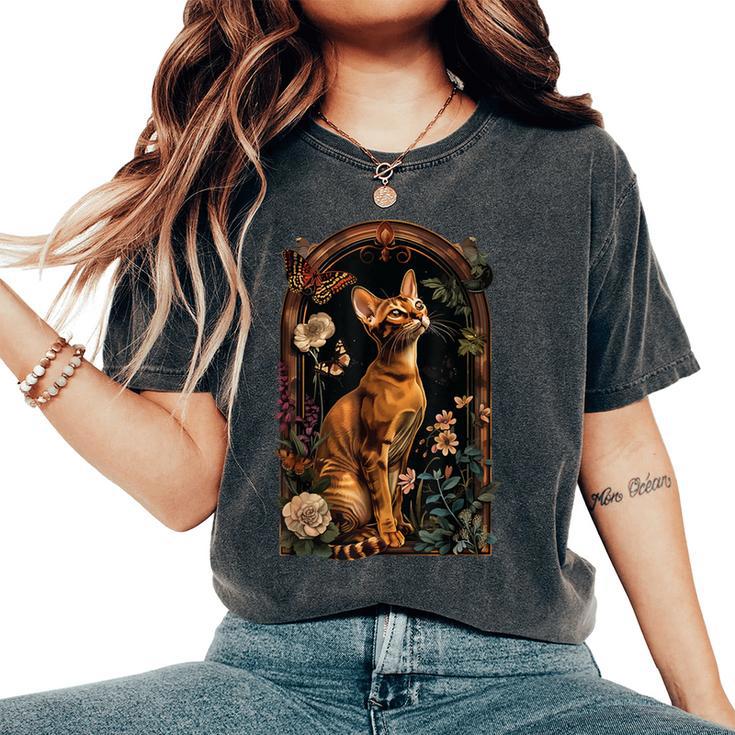 アビシニアン 猫 花 レディースオーバーサイズコンフォートTシャツ