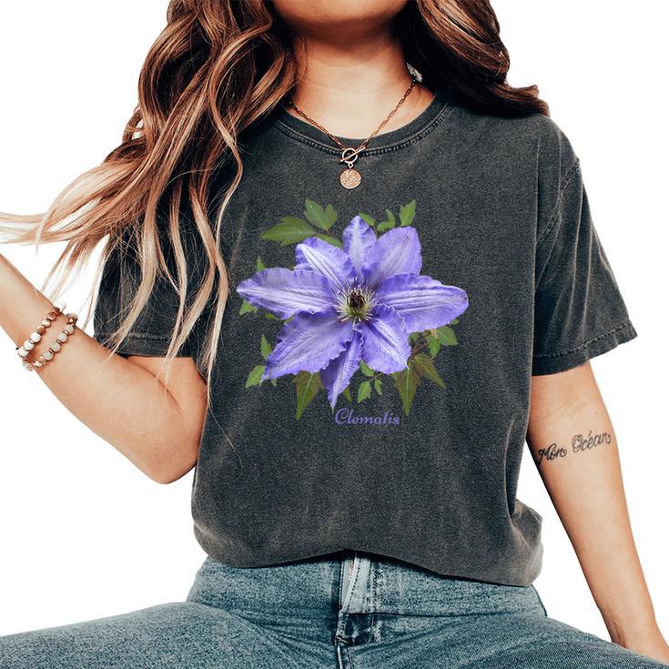クレマチス 花 ボタニカル パープル フラワー レディースオーバーサイズコンフォートTシャツ
