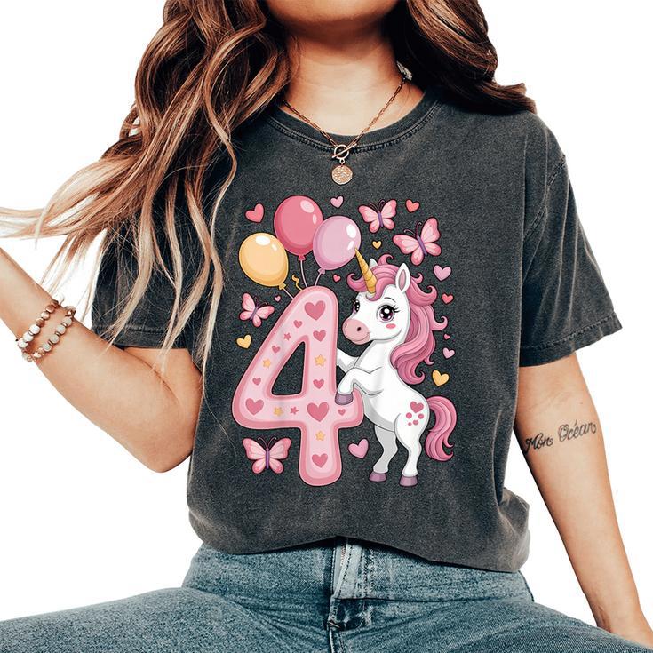 ユニコーン 4 誕生日 女の子 4 歳 馬 わたしは 4 レディースオーバーサイズコンフォートTシャツ