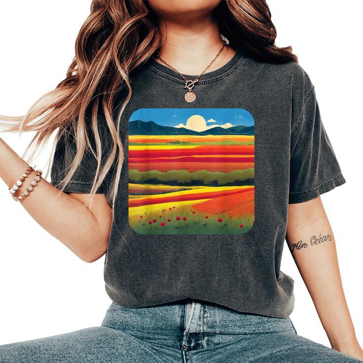 夏をテーマにしたカラフルな花畑 レディースオーバーサイズコンフォートTシャツ