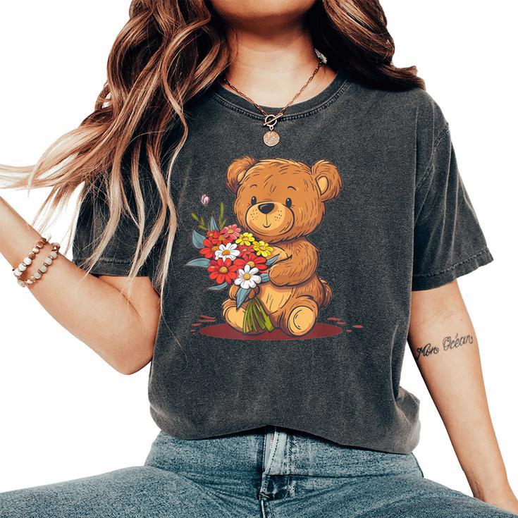 面白い花のテディベアコスチューム。 レディースオーバーサイズコンフォートTシャツ