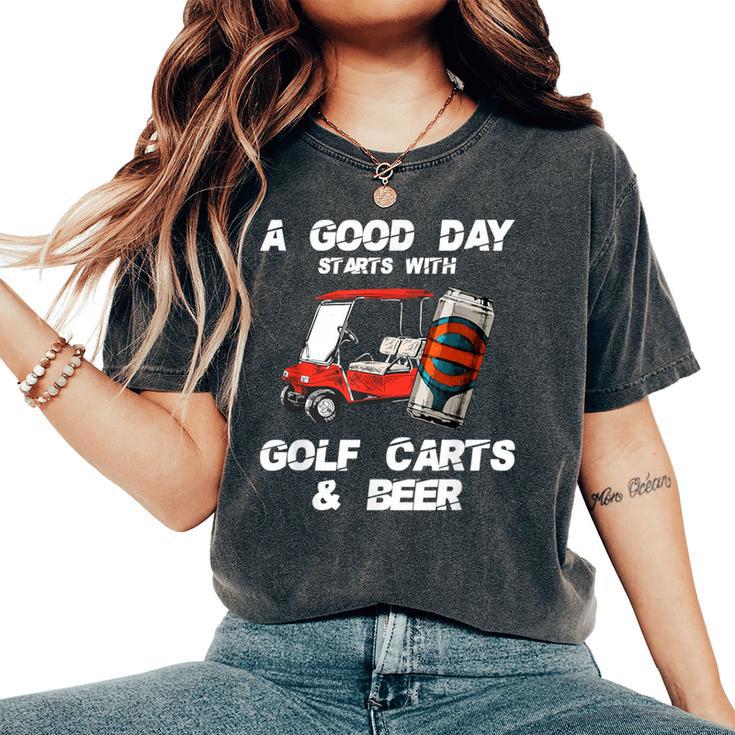 A Good Daytarts With Golf Carts And Beer 面白いゴルフ レディースオーバーサイズコンフォートTシャツ A Good Daytarts With Golf Carts And Beer 面白いゴルフ レディースオーバーサイズコンフォートTシャツ