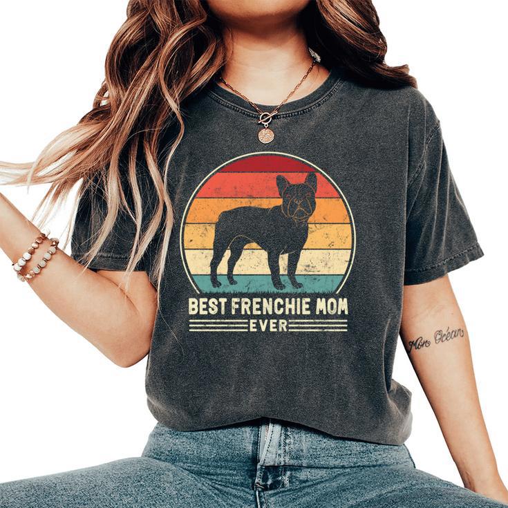 Best Frenchie Mom Ever レトロ フレンチブルドッグ ドッグ ママ 長袖tシャツ レディースオーバーサイズコンフォートTシャツ