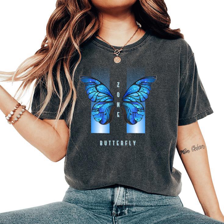 Blue Butterfly Beautiful Butterfly 長袖tシャツ レディースオーバーサイズコンフォートTシャツ