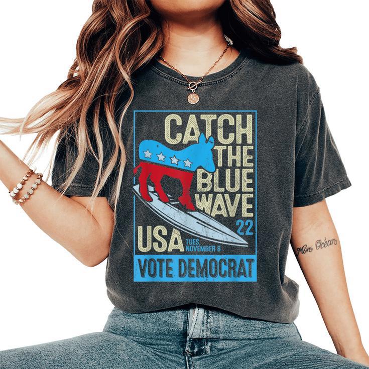 Catch The Blue Waveurfing Democrat Donkey Midterm Election レディースオーバーサイズコンフォートTシャツ