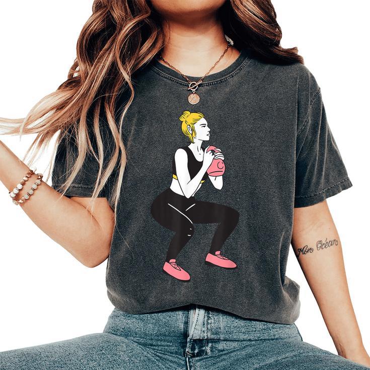 ボディービルダー 脚の日 女の子 ケトルベル フィットネス ボディービル レディースオーバーサイズコンフォートTシャツ