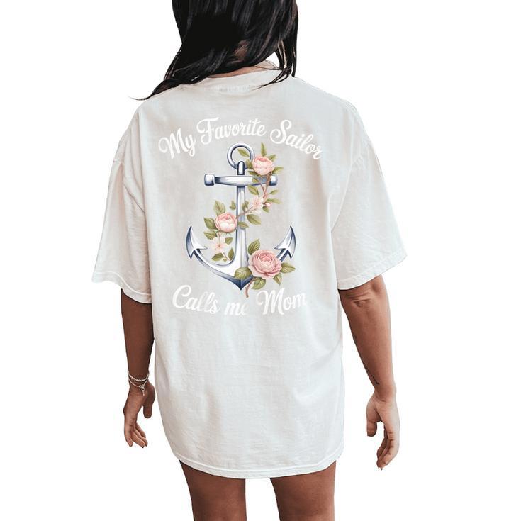 Floral Favorite Proud Sailor Mom Wife Us Mom's Mother Day Women's Oversized Comfort T-Shirt Back Print