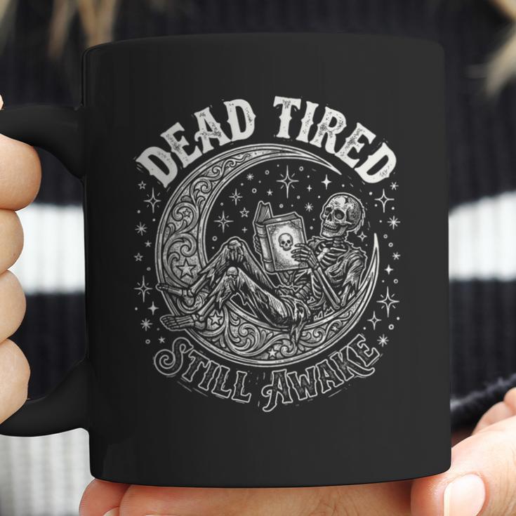 Dead Tired Still Awake Skeleton Moon Reading Coffee Mug