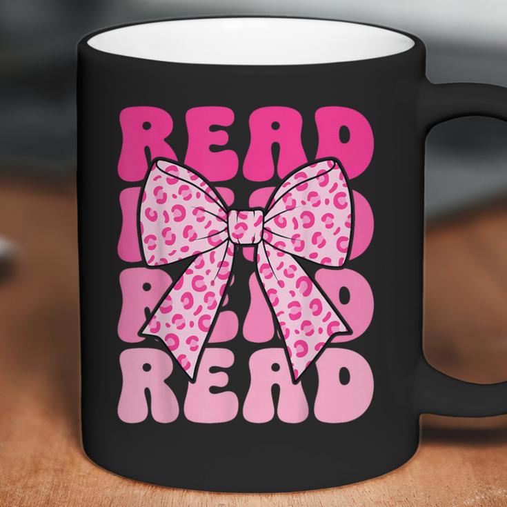 Pink Leopard Read Coquette Bow Girls Retro Groovy Reading Coffee Mug