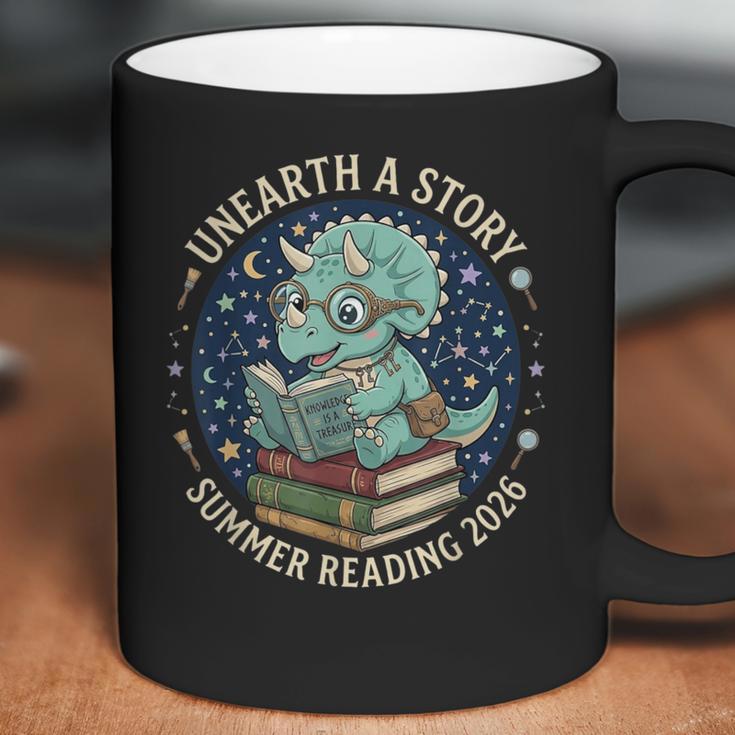 Unearth A Story Summer Reading 2026 Cute Dinosaur Reading Coffee Mug