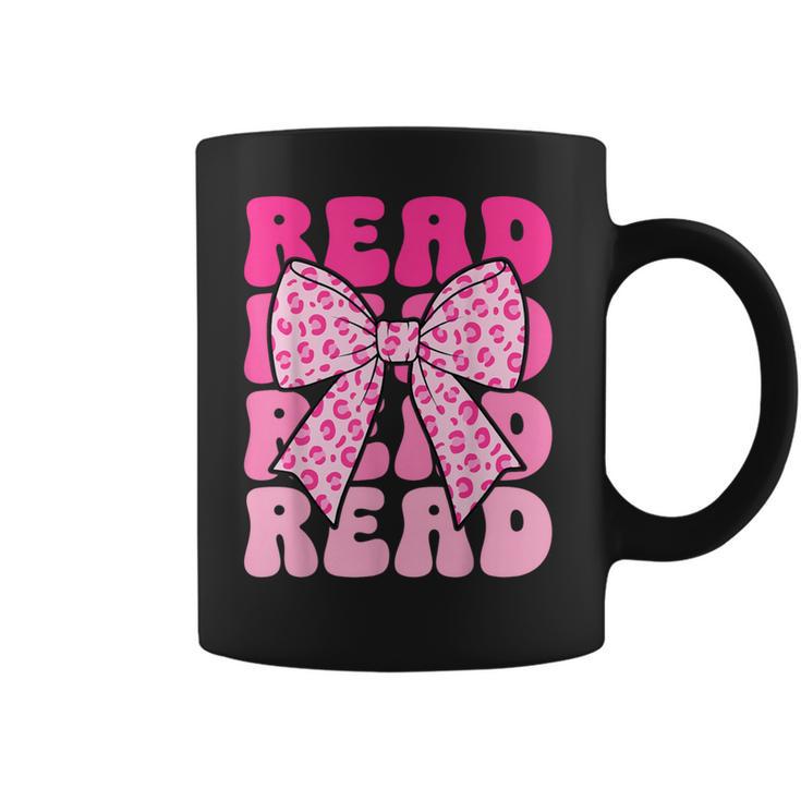 Pink Leopard Read Coquette Bow Girls Retro Groovy Reading Coffee Mug