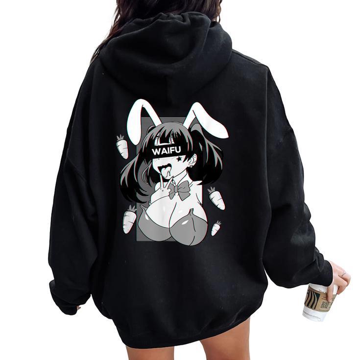 Ahegao Lewd アニメ 顔とウサギの女の子 コスチューム オタク用 レディース オーバーサイズ パーカー バックプリント