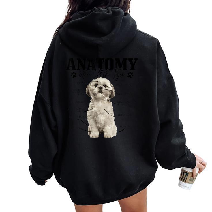 Anatomia Di Unhih Tzu Cane Divertente Carino Pitbull Mamma Pitbull Papà Felpa con cappuccio oversize da donna con stampa posteriore