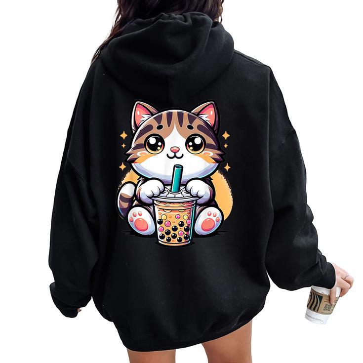 Boba Cat Drinking Boba Kitten Kawaii 日本人 男性 女性 キッズ レディース オーバーサイズ パーカー バックプリント