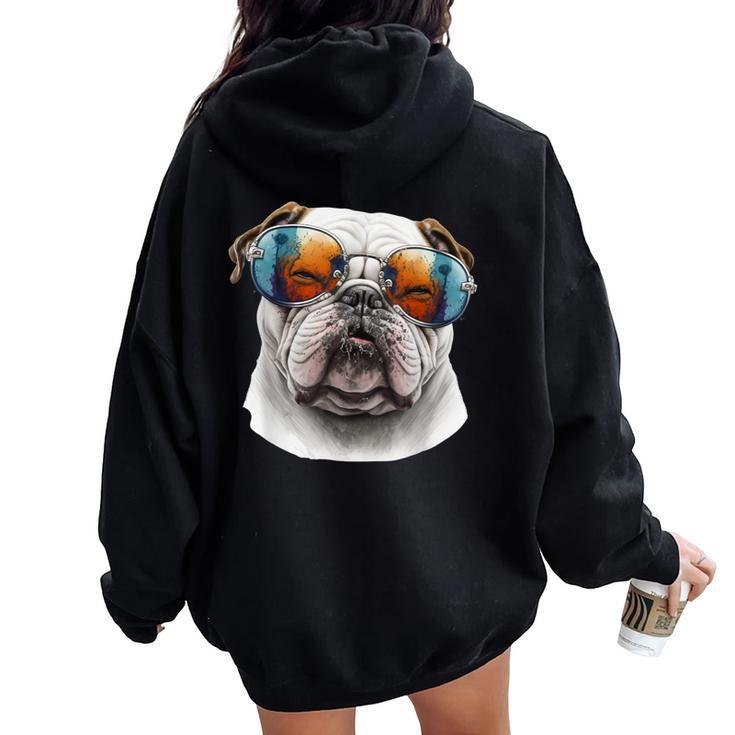 Bulldog Inglese Amante Dei Cani Mamma E Papà Felpa con cappuccio oversize da donna con stampa posteriore