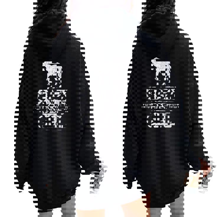 Crazy Horse Girl 、ストレスを感じたエクエストリアン愛好家へのギフト レディース オーバーサイズ パーカー バックプリント