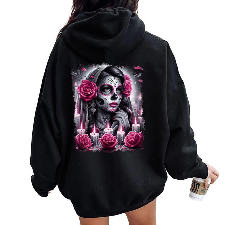 Dia De Los Muertos Mexicos Morts Hommes S Sweat à capuche oversize pour femme avec imprimé dans le dos