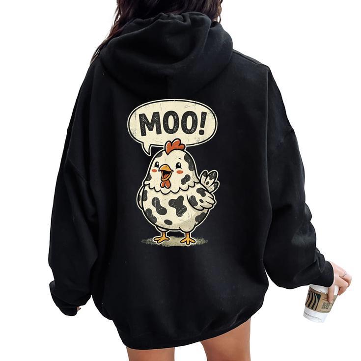 Moo 鶏 牛 農場 動物 ユーモア 男性 女性 キッズ 4 レディース オーバーサイズ パーカー バックプリント