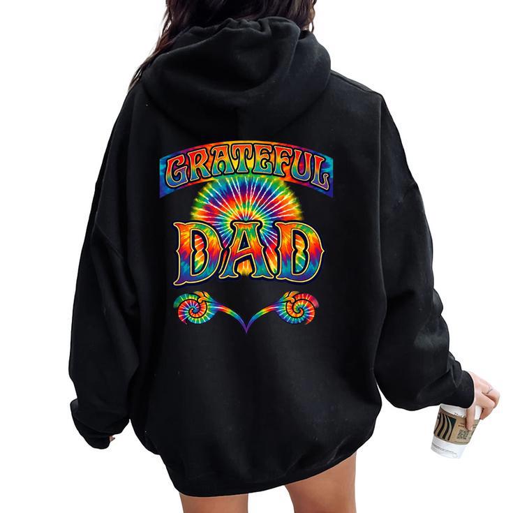 Grateful Dad Tie Dye Retro Hippie Rainbow Festa Del Papà Felpa con cappuccio oversize da donna con stampa posteriore
