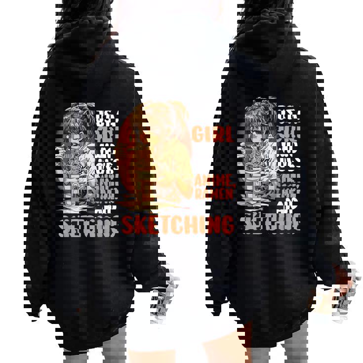 Just A Girl Who Loves Anime Ramen Andketching Anime Manga レディース オーバーサイズ パーカー バックプリント