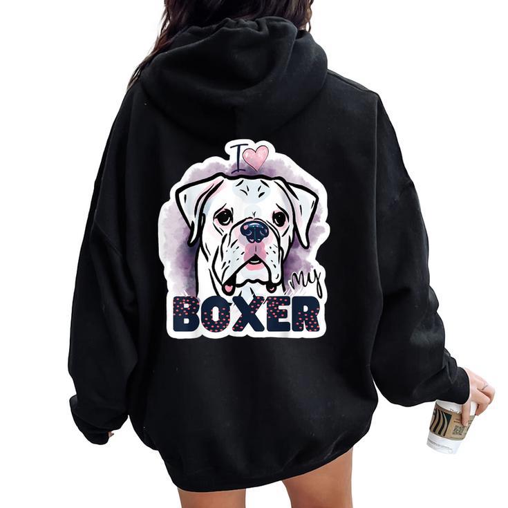 I Love My Boxer Dog Mom Dad Kawaii Dog Doodles ボクサー 犬 レディース オーバーサイズ パーカー バックプリント