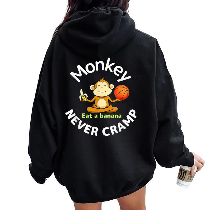 Monkey Never Cramp Eat A Banana Basketball レディース オーバーサイズ パーカー バックプリント