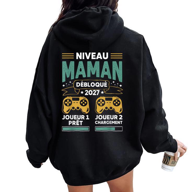 Niveau Maman Débloqué 2027 Annonce Grossesse Maman Geek Sweat à capuche oversize pour femme avec imprimé dans le dos