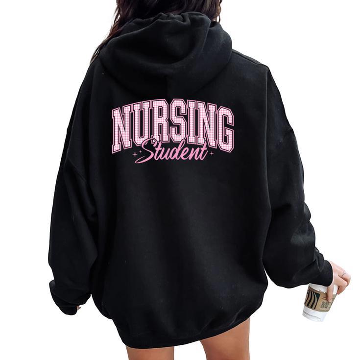 Pink Gingham Nursing Student Trendy Nurse School Top Women Oversized Hoodie Back Print