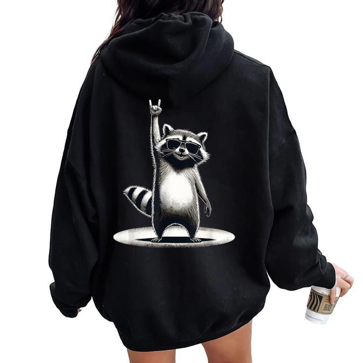 Rétro Raton Laveur Rock Musique Cadeau Homme Enfant Drôle Raton Laveur Sweat à capuche oversize pour femme avec imprimé dans le dos