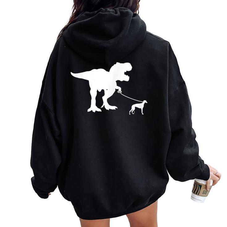 T-Rex Walking Greyhound Divertente Cane Mamma Papà Dinosauro T Rex Felpa con cappuccio oversize da donna con stampa posteriore