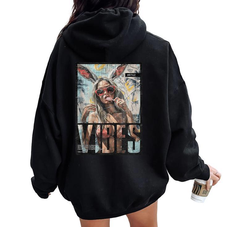 Vintage Girl Magazin Portada Modeloexy Pin-Up In Mangas Women Oversized Hoodie Back Print