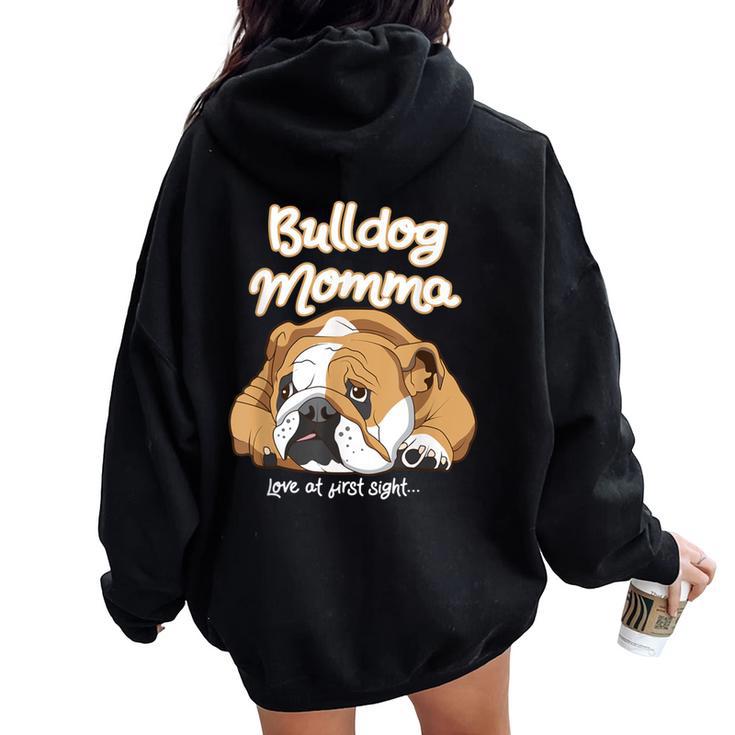 かわいいイングリッシュブルドッグ Momma Bullie Love At Firstight レディース オーバーサイズ パーカー バックプリント