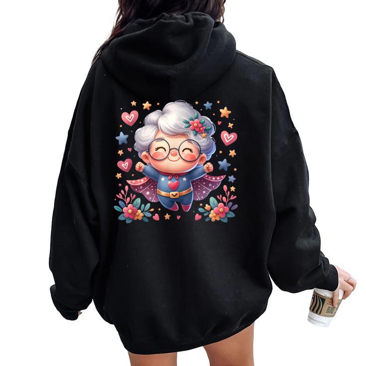 かわいいスーパーヒーローおばあちゃんスーパーヒーローおばあちゃん レディース オーバーサイズ パーカー バックプリント
