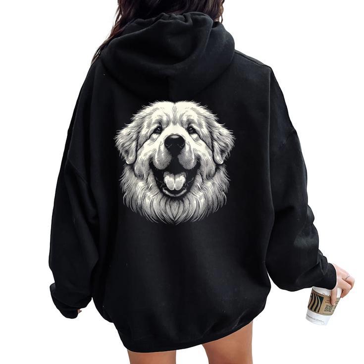 女性と男性のためのグレート ピレニーズ犬の顔のアート デザイン レディース オーバーサイズ パーカー バックプリント