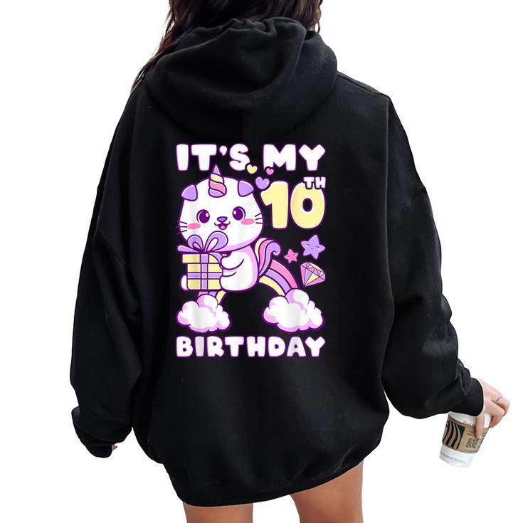 誕生日の女の子10歳、猫、ユニコーン、10歳の誕生日 レディース オーバーサイズ パーカー バックプリント