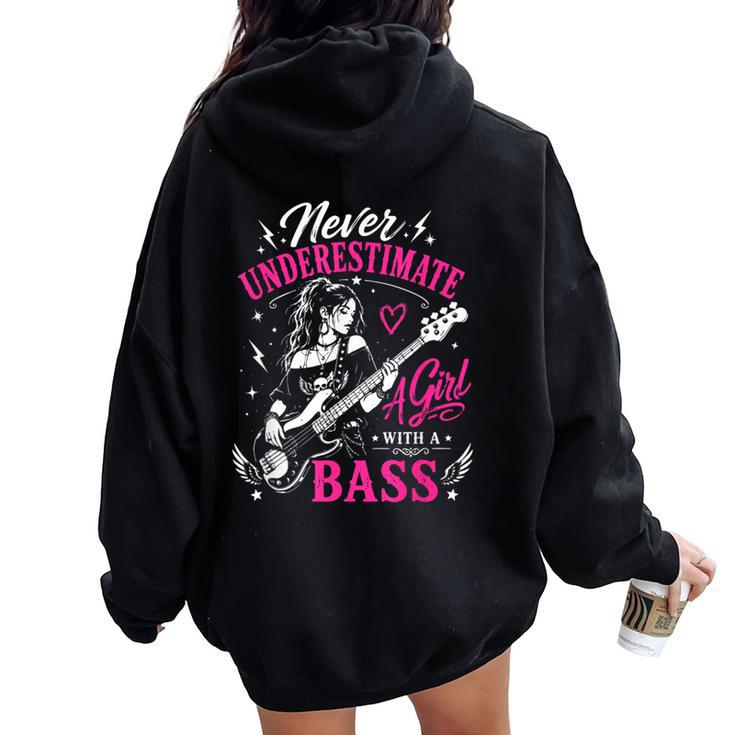 面白いギタリストの言葉 決して過小評価しない A Girl With A Bass レディース オーバーサイズ パーカー バックプリント