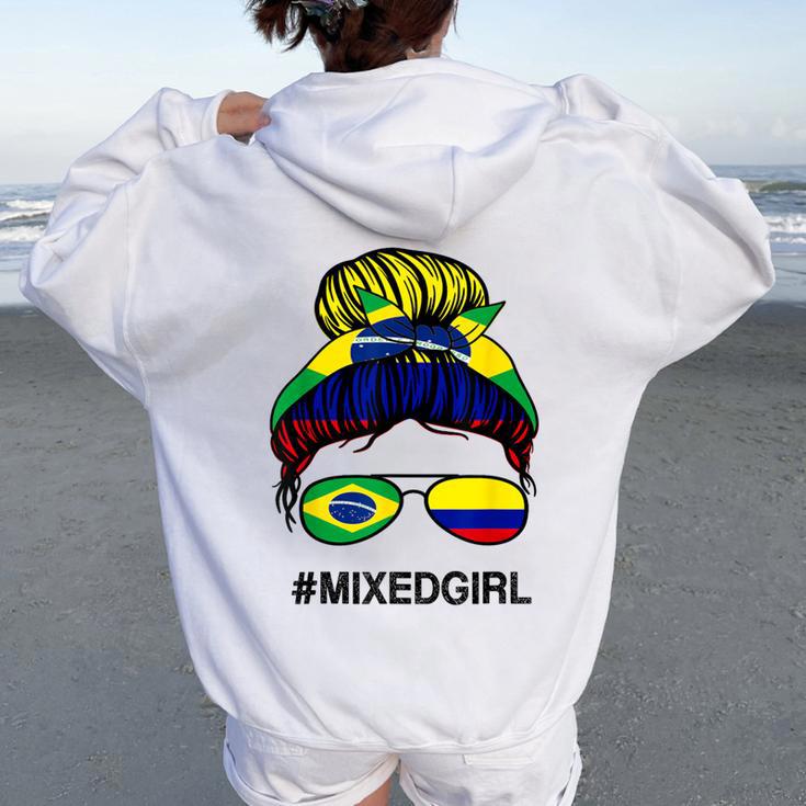Brasil Colombia Bandera Brasil Colombiano Messy Bun Women Oversized Hoodie Back Print