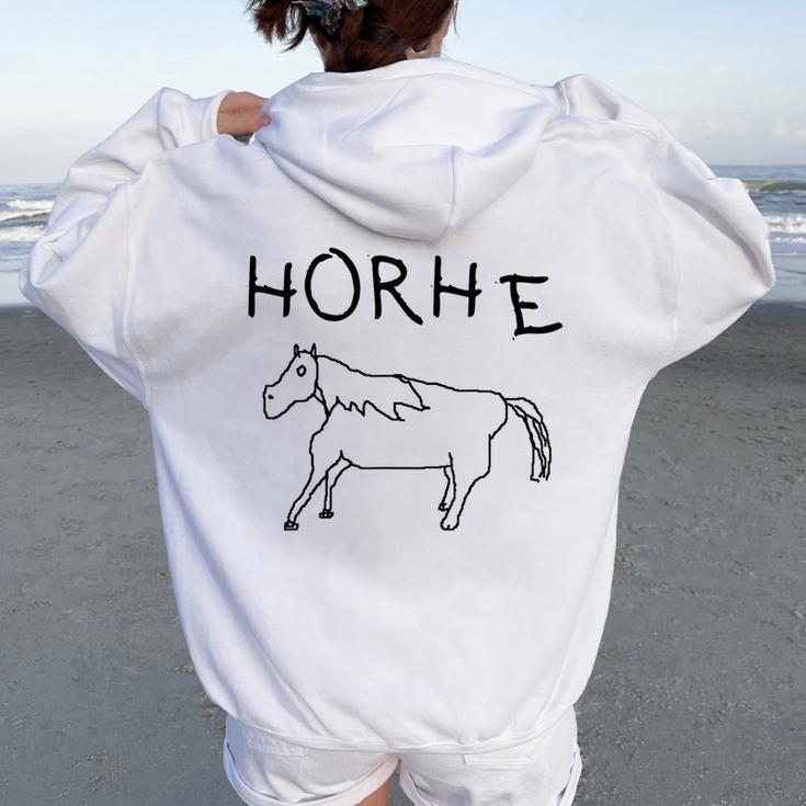 Horhe Terrible Cringe Horse Graphic Weird Absurd Joke Gen Z Women Oversized Hoodie Back Print