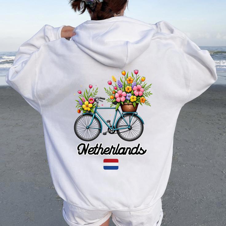 オランダの風車 チューリップフィールド オランダ 春の花 バイク レディース オーバーサイズ パーカー バックプリント