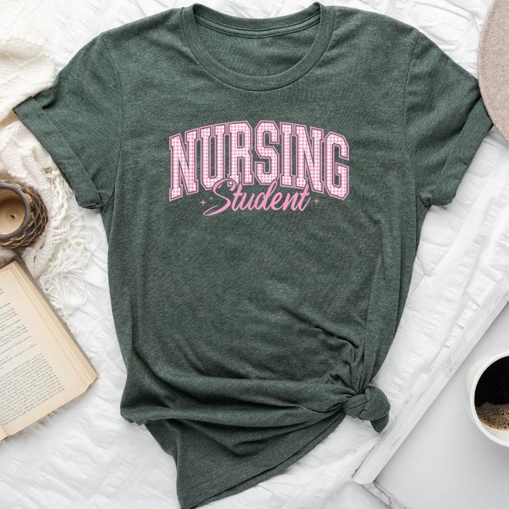 Pink Gingham Nursing Student Trendy Nurse School Top Bella Canvas T-shirt