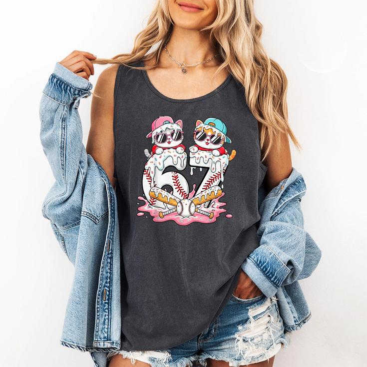 67 Meme Kawaii Cats Baseball Ice Cream Drip 6 7 Kids Comfort Colors Tank Top