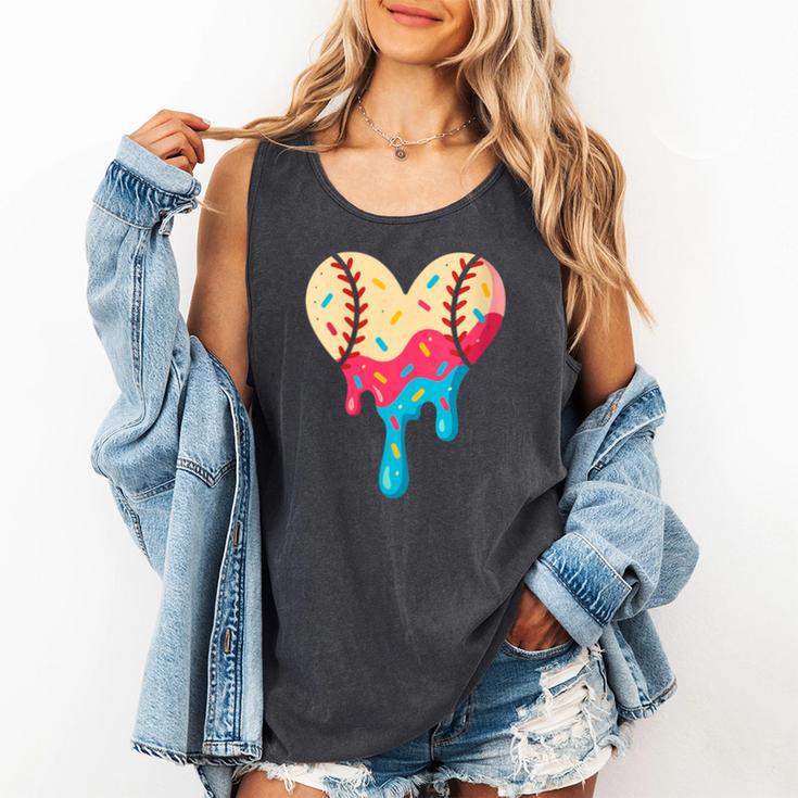 Baseball Drip Melting Ice Cream Baseball Heart Boys Girls Comfort Colors Tank Top