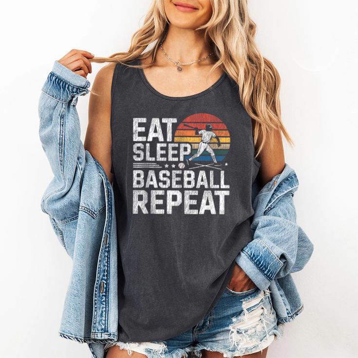 Baseball Fan Vintage Retro Eat Sleep Baseball Repeat Comfort Colors Tank Top
