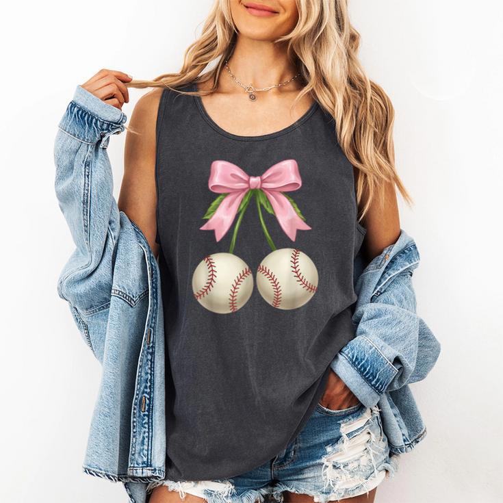 Baseball Girls Women Coquette Pink Bow Baseball Comfort Colors Tank Top