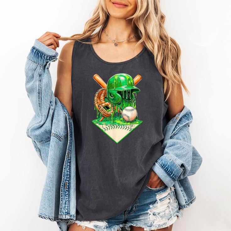 Baseball Life Style Ice Cream Drip Green Comfort Colors Tank Top