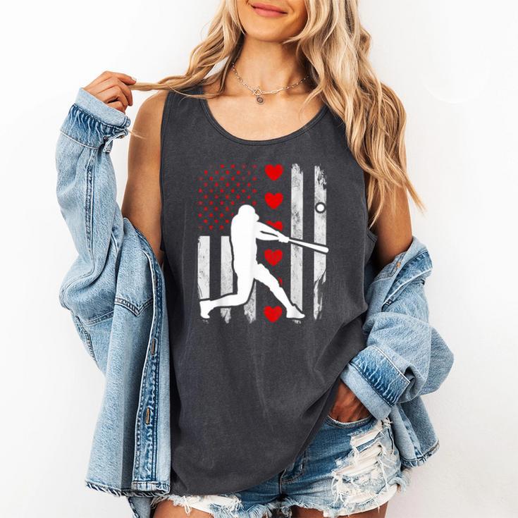 Baseball Silhouette Heart USA Flag Hearts American Boys Kids Comfort Colors Tank Top